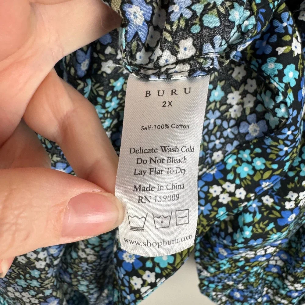 BURU Ditsy Floral Matching Skirt Set Sz 2X Blouse Skirt Cottagecore‎ Boho Resort